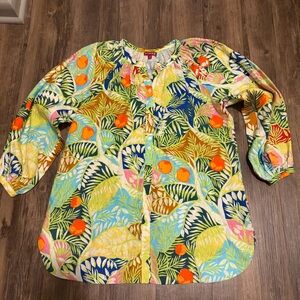 STAUD Women's Vincent Capri Tree Print Linen Button Down Tunic Top Medium